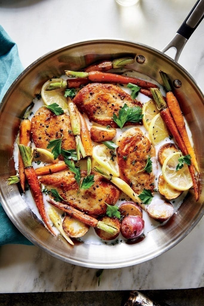 Skillet Chicken with Roasted Carrots