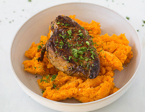 Saucy Chicken and Mashed Sweet Potatoes