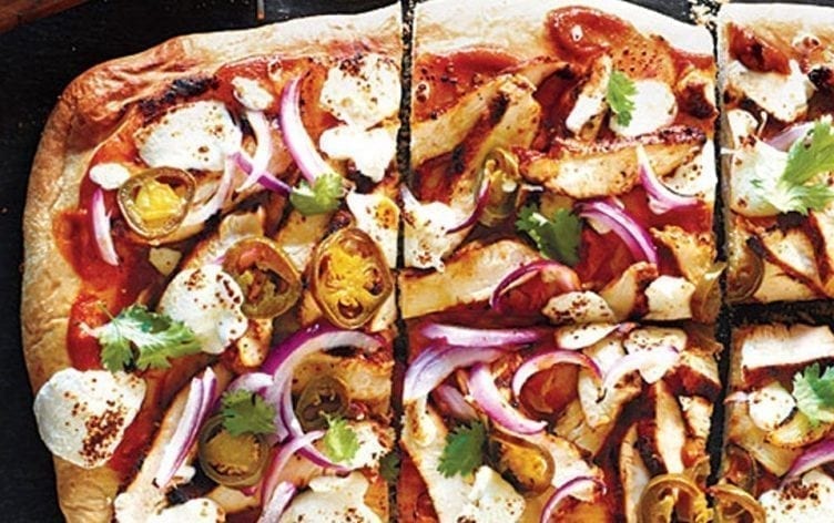 BBQ Chicken Pizza with Fresh Mozzarella + Pickled Jalapenos