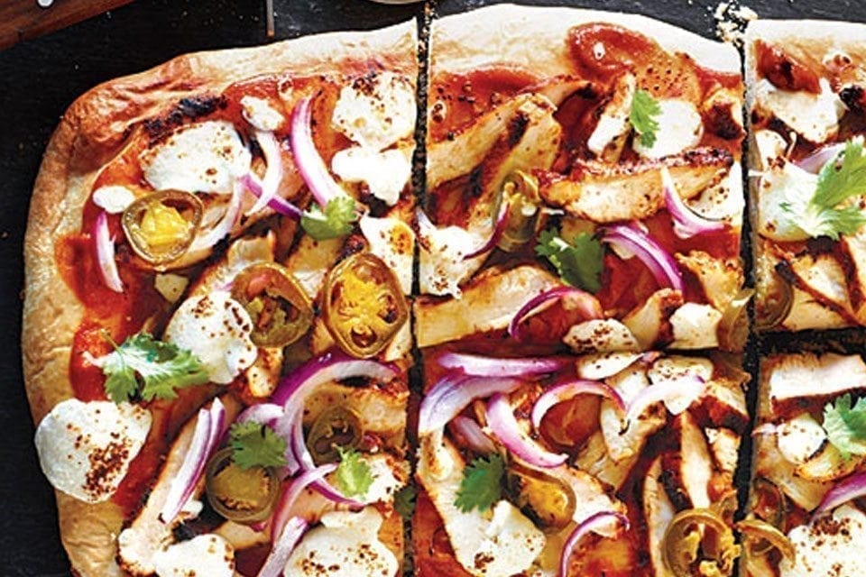 BBQ Chicken Pizza with Fresh Mozzarella + Pickled Jalapenos