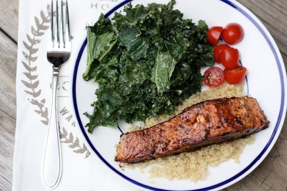 Easy Balsamic Glazed Salmon with Sauteed Kale