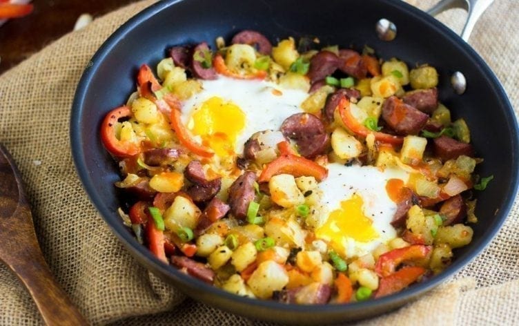 Baked Eggs with Buffalo Chicken Hash