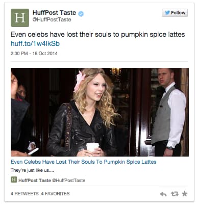 HuffPo Pumpkin Spice Latte Tweet