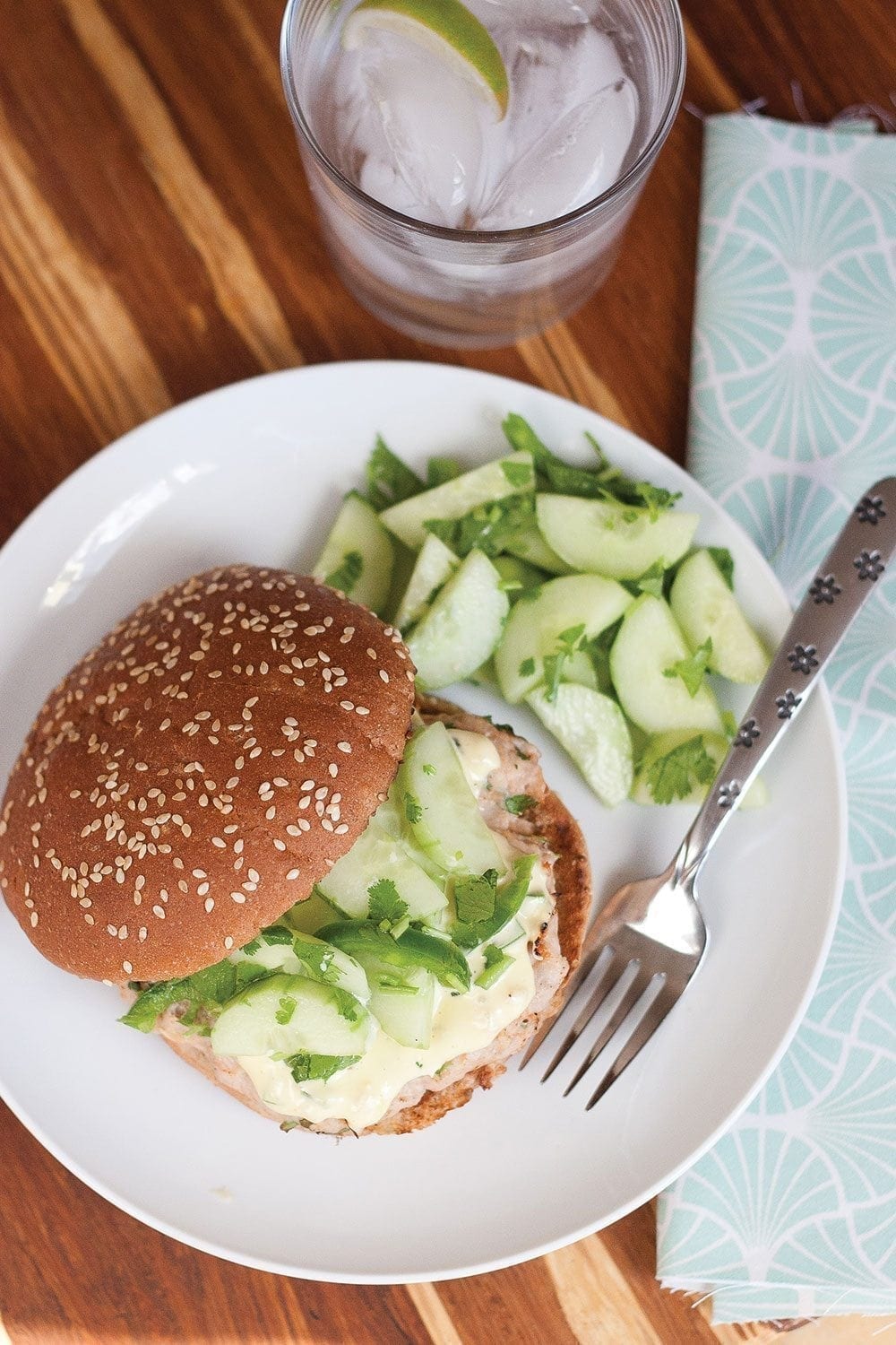 Chipotle Chicken Burger + Cucumber Salad