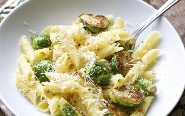 Buttered Brussels Sprouts Penne, see more at http://homemaderecipes.com/healthy/18-brussel-sprout-recipes/