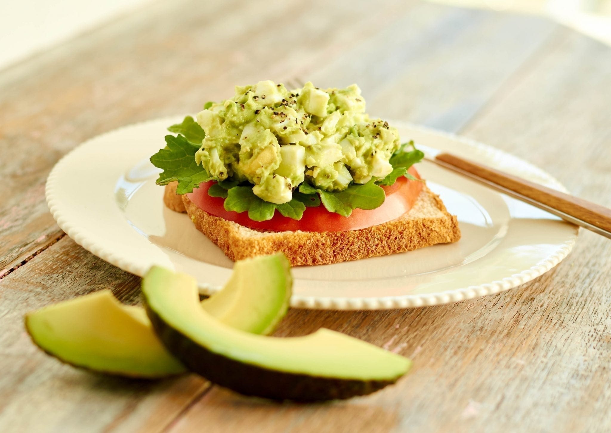 open-faced avocado egg salad sandwich