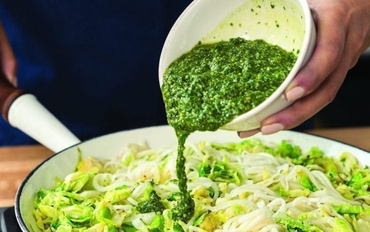 Pesto “Zoodles” with Brussels Sprouts