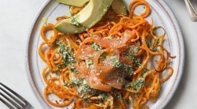 Roasted Carrot Noodles with Creamy Herb Dressing