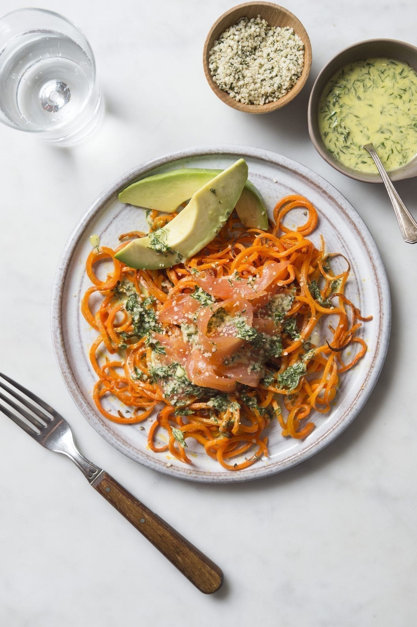 Roasted Carrot Noodles with Creamy Herb Dressing