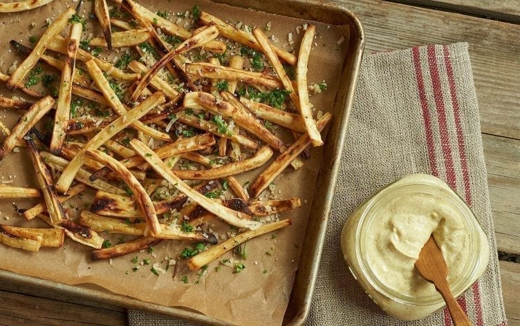Baked Parsnip Fries with Curry-Lime Yogurt Dip