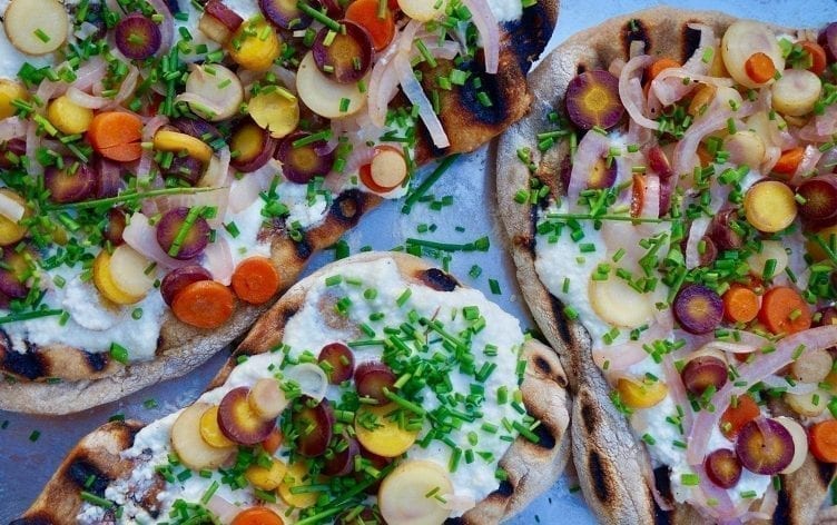 Grilled Carrot Flatbread with Ricotta and Herbs