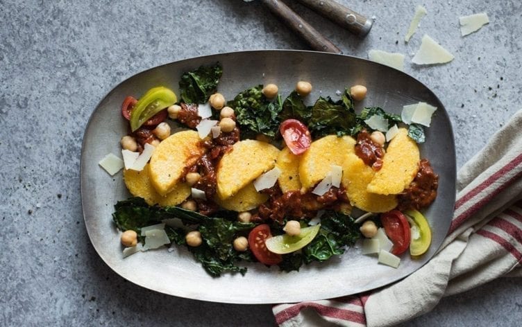 Pan-Fried Polenta with Kale & Chickpeas