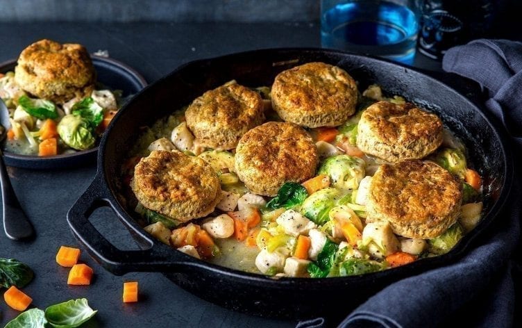 Skillet Turkey Pot Pie With Wheat Biscuit Topping