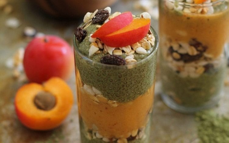 Matcha Chia Seed Pudding and Apricot Smoothie Parfait