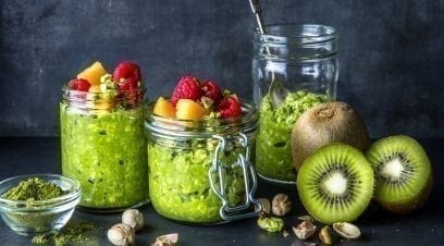 Matcha & Kale Oats Bowl With Fruit