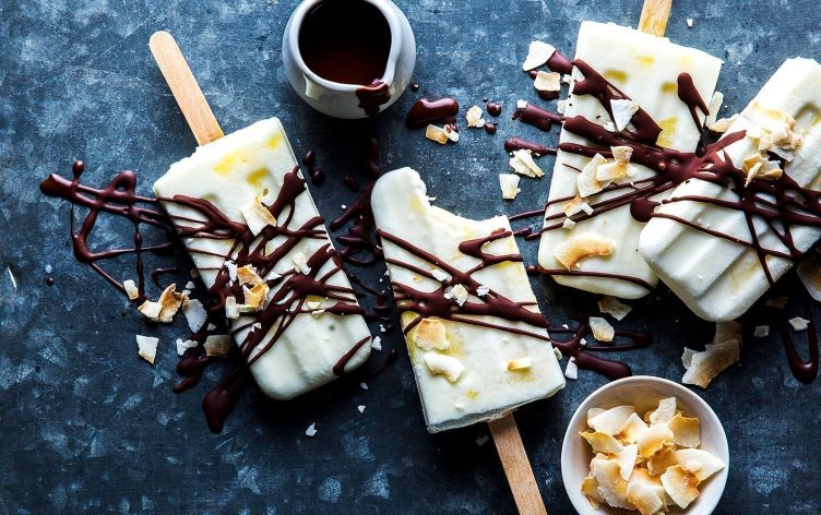 Pina Colada Popsicles with Chocolate-Coconut Shells