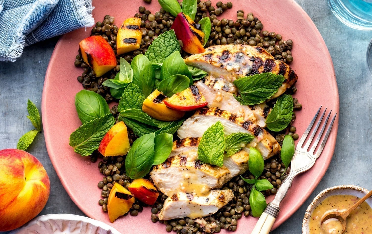 Grilled Chicken Lentil and Peach Salad