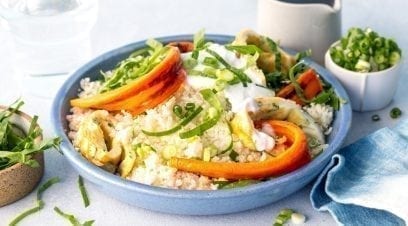 Cauliflower “Rice” Bowl With Roasted Carrot