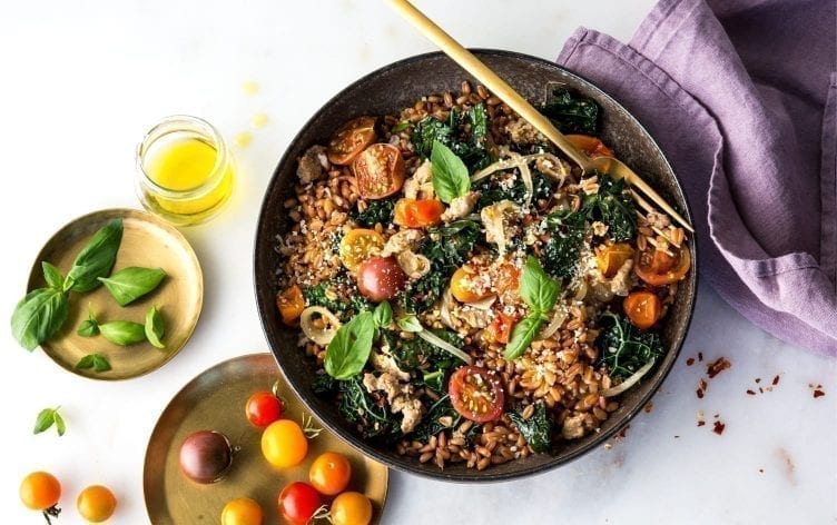 One-Pot Farro with Sausage, Kale and Cherry Tomatoes