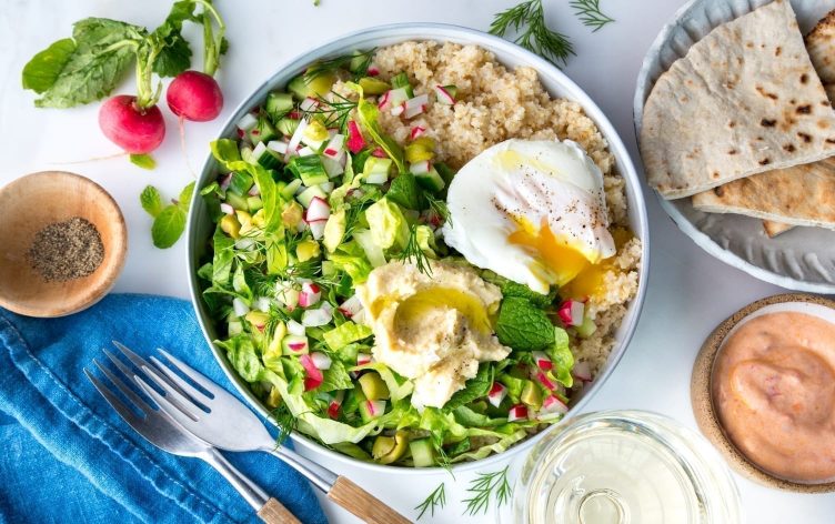 Middle Eastern Breakfast Bowl With Poached Eggs