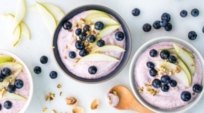 Raspberry Smoothie Bowls With Pears and Pistachios