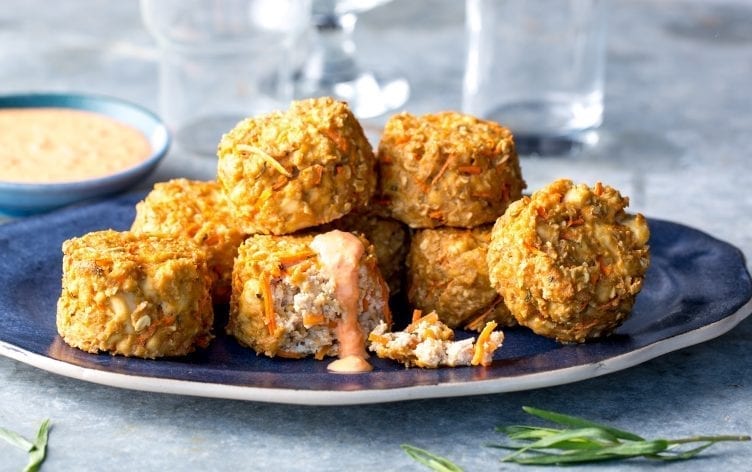 Baked Tofu-Tarragon Croquettes With Dijon Red Pepper Dip