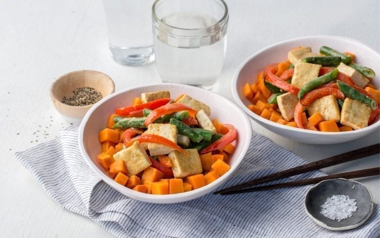 Thai Curry Tofu Over Sweet Potatoes