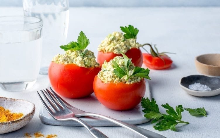 Tofu “Egg” Salad Stuffed Tomatoes