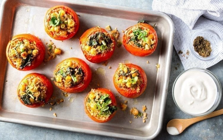 Stuffed Tomatoes With Freekeh, Kale and Chickpeas
