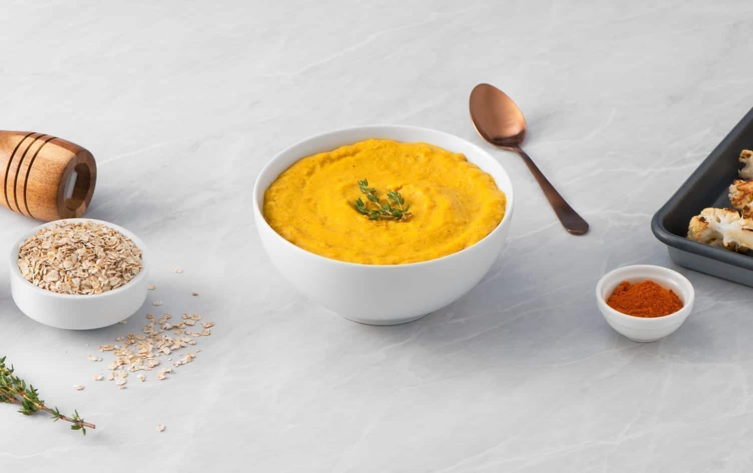 Roasted Cauliflower Oat Soup with Turmeric