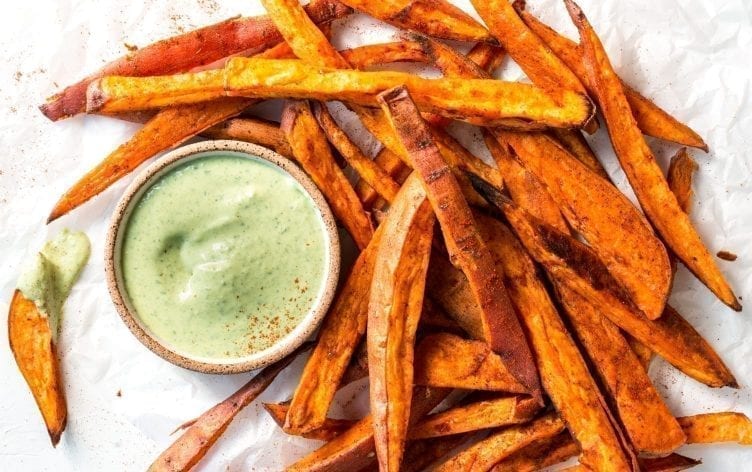 Baked Sweet Potato Fries With Spinach Dip
