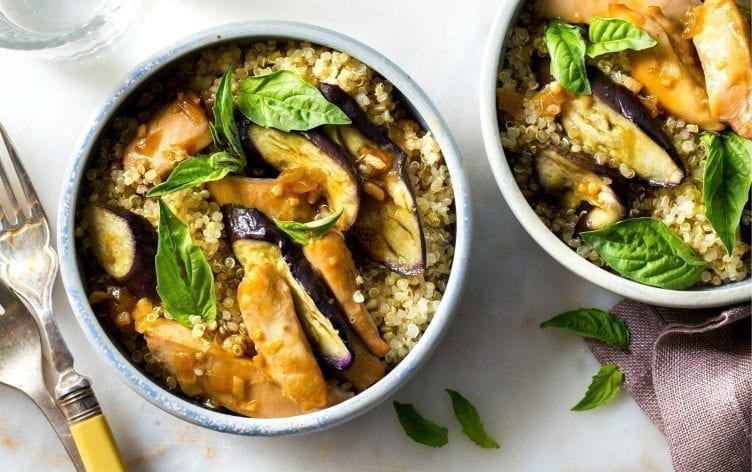 Instant Pot Ginger Chicken and Eggplant on Quinoa