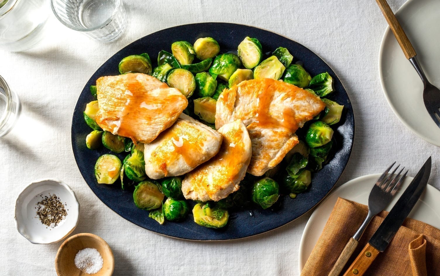 Turkey Breast Cutlets With Pomegranate and Brussels Sprouts
