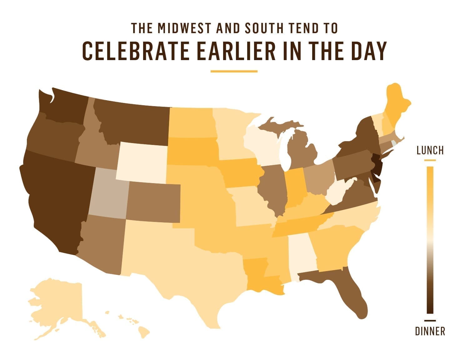 the midwest and south tend to celebrate earlier in the day