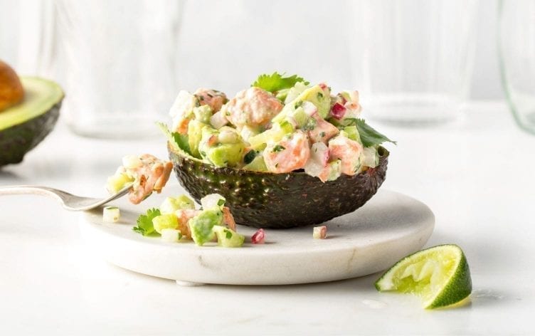 Coconut-Poached Salmon Stuffed Avocados