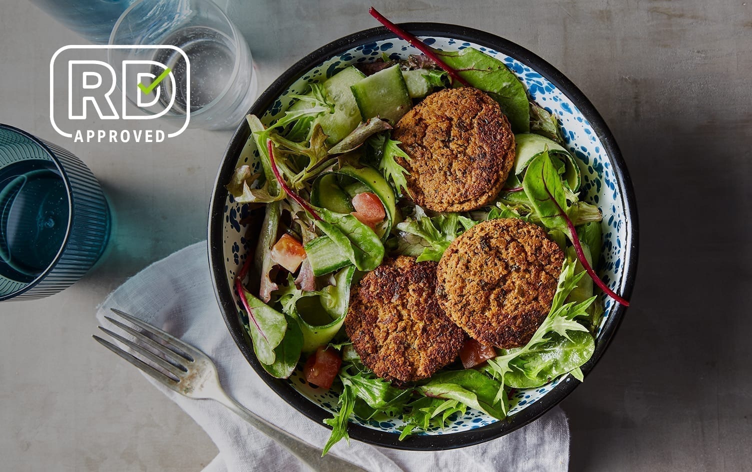 Baked Falafel with Shaved Cucumber Salad and Tahini Dressing