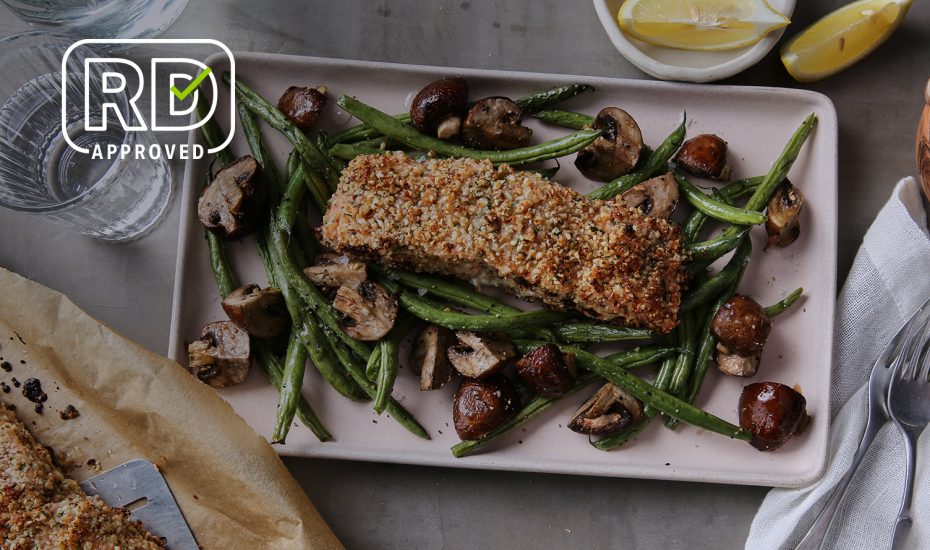 Sheet Pan Almond-Crusted Salmon With Green Beans