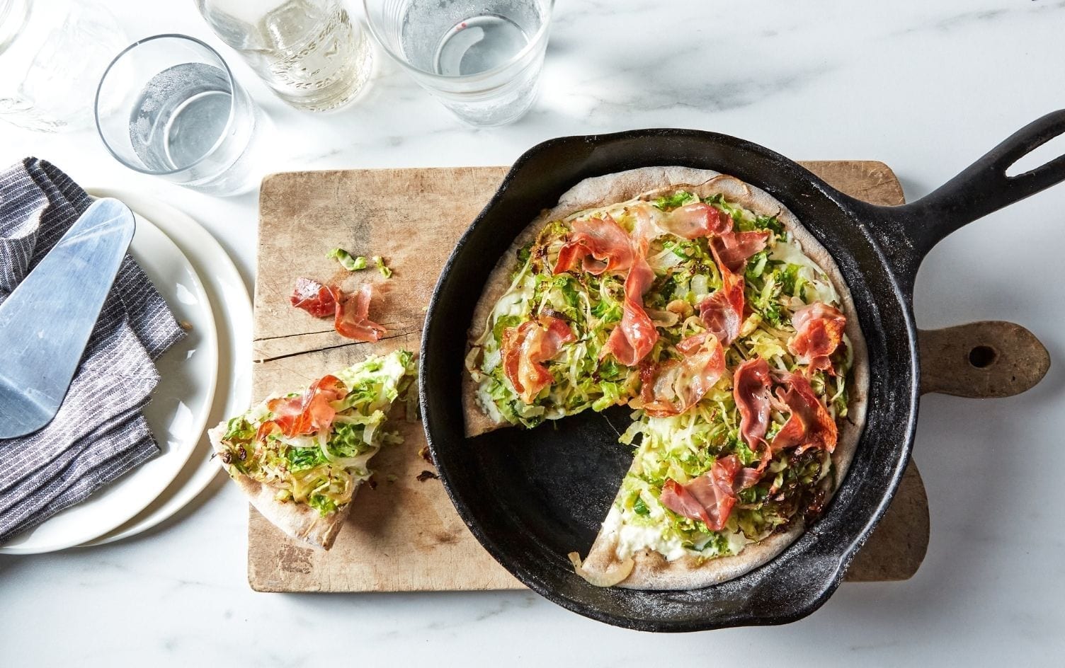 Brussels Sprouts & Prosciutto Skillet Pizza