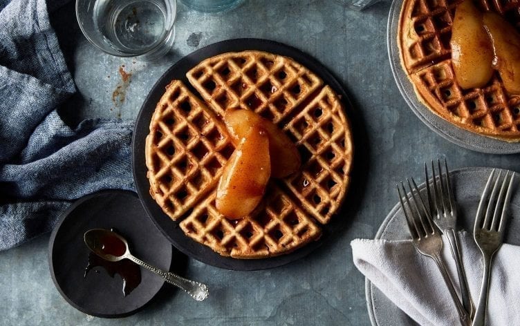 Banana Flour Waffles With Poached Pears