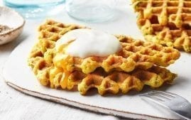 Savory Low-Carb Zucchini Waffles With Poached Eggs | Recipes | MyFitnessPal