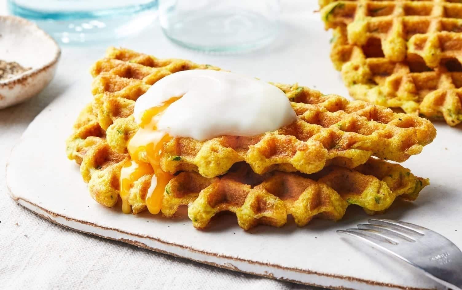 Savory Low-Carb Zucchini Waffles With Poached Eggs