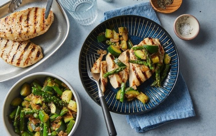Grilled Chicken With Zucchini-Asparagus Sauté