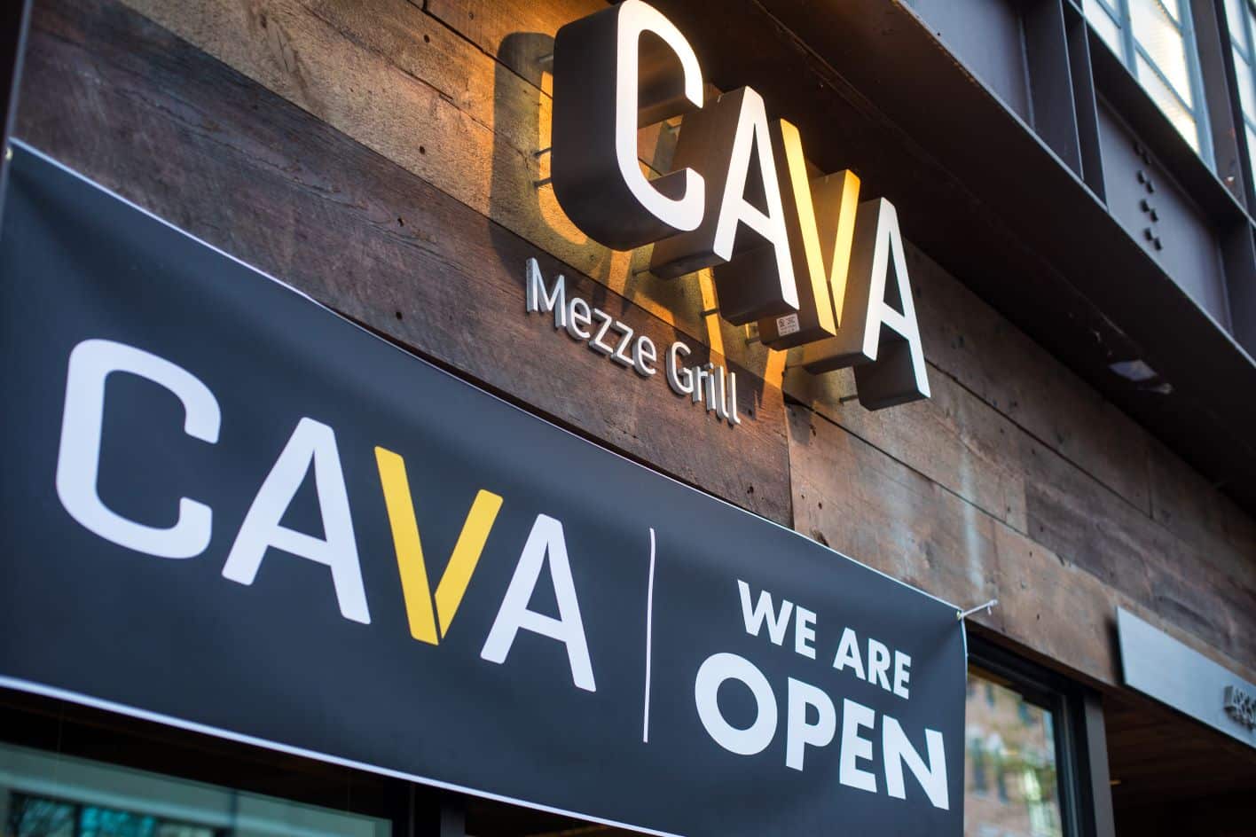 The exterior of a CAVA restaurant