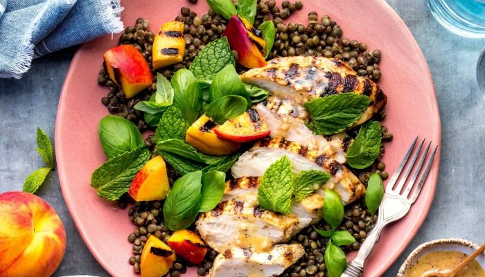 Grilled Chicken, Lentil and Peach Salad